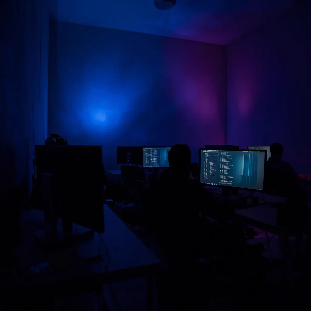 A corner of the QUEUEUP lounge with a water cooler and a pile of backpacks beside gaming chairs
